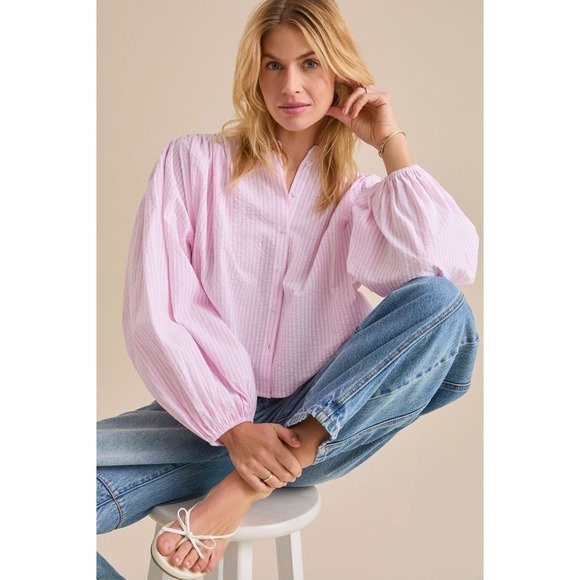 Altar'd State Tops - Altar'd State Linda Puff Sleeve Button Up Top Balloon Sleeve Coquette Barbie